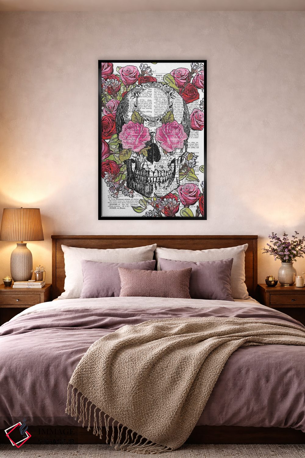 تابلو دکوراتیو جمجمه و گل های رز اثر این د فریم شاپ - D4B