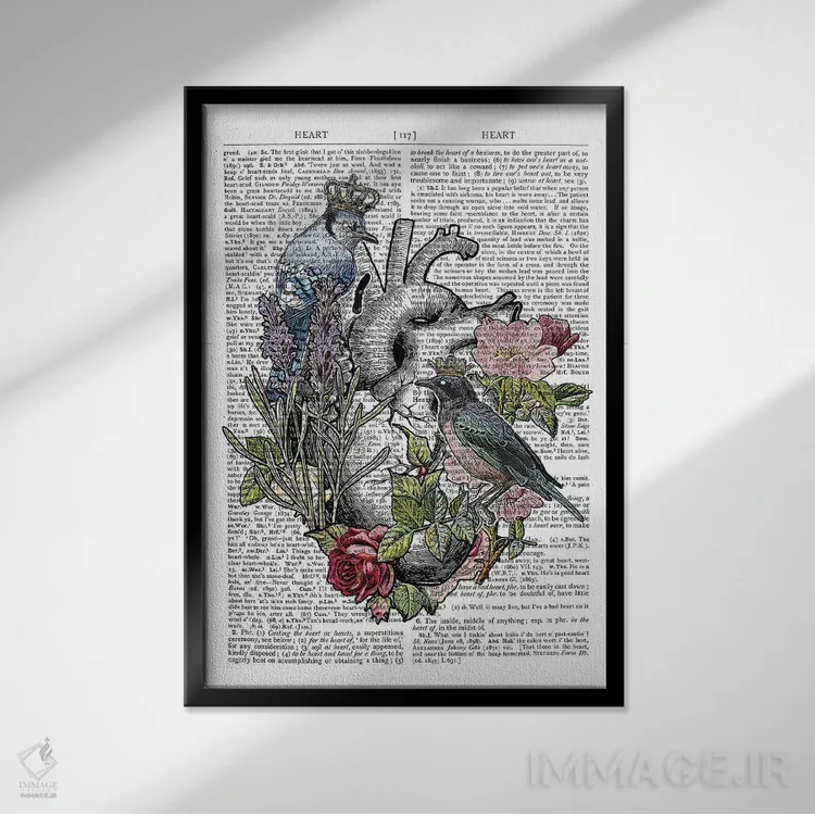 تابلو دکوراتیو قلب آناتومیک اثر این د فریم شاپ - نمای قابدار مشکی