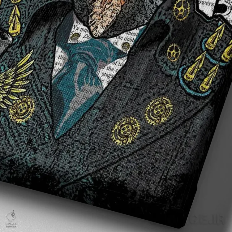 تابلو دکوراتیو دوبرمن استیم پانک اثر این د فریم شاپ - نمای نزدیک بافت بوم