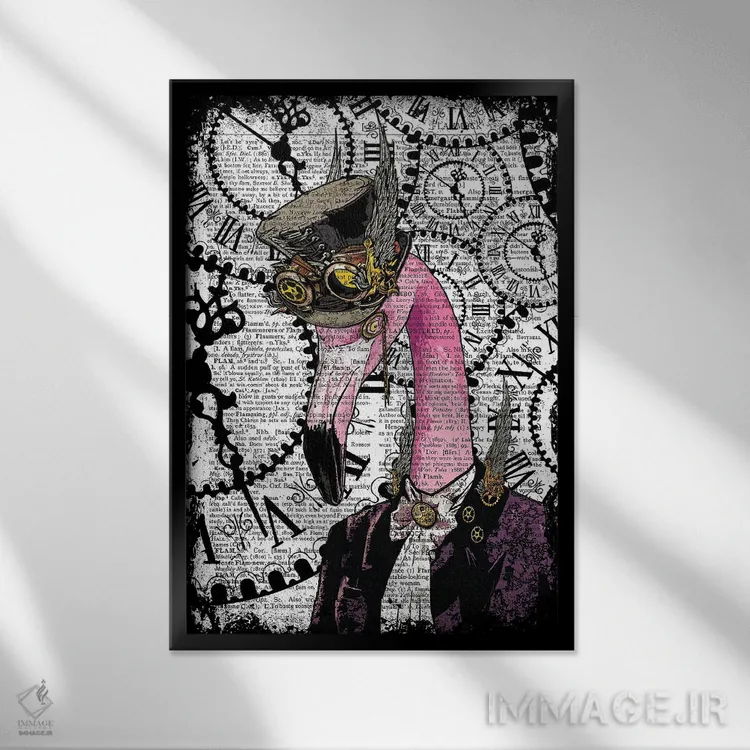 تابلو دکوراتیو فلامینگو استیم پانک اثر این د فریم شاپ - نمای قابدار مشکی