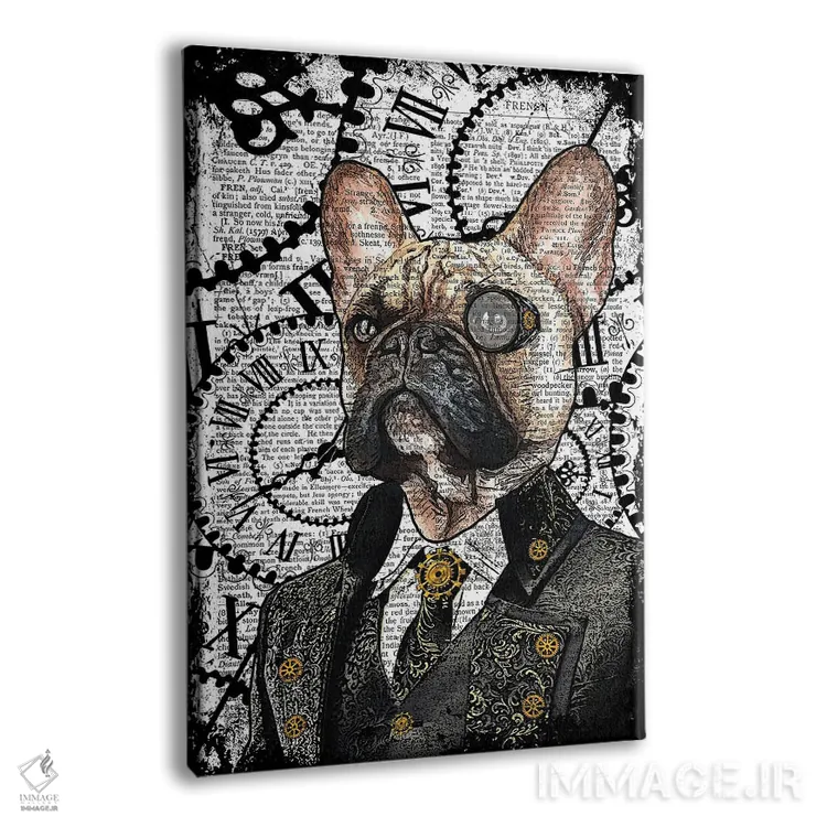 تابلو دکوراتیو بولداگ فرانسوی استیم پانک اثر این د فریم شاپ - نمای پرسپکتیو محصول