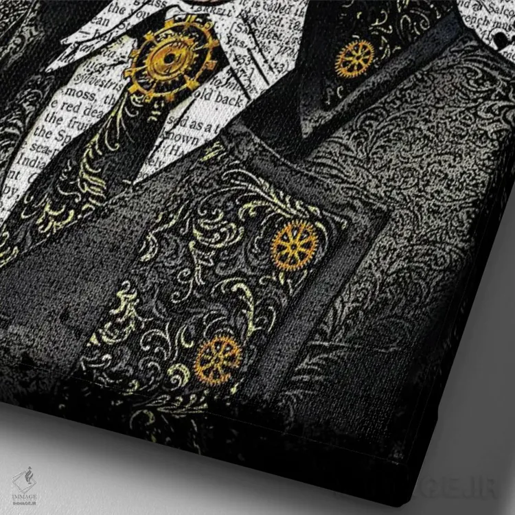 تابلو دکوراتیو بولداگ فرانسوی استیم پانک اثر این د فریم شاپ - نمای نزدیک بافت بوم