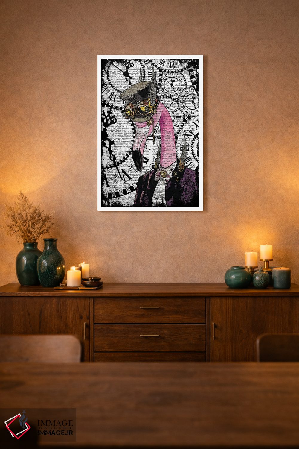 تابلو دکوراتیو فلامینگو استیم پانک اثر این د فریم شاپ - D1W