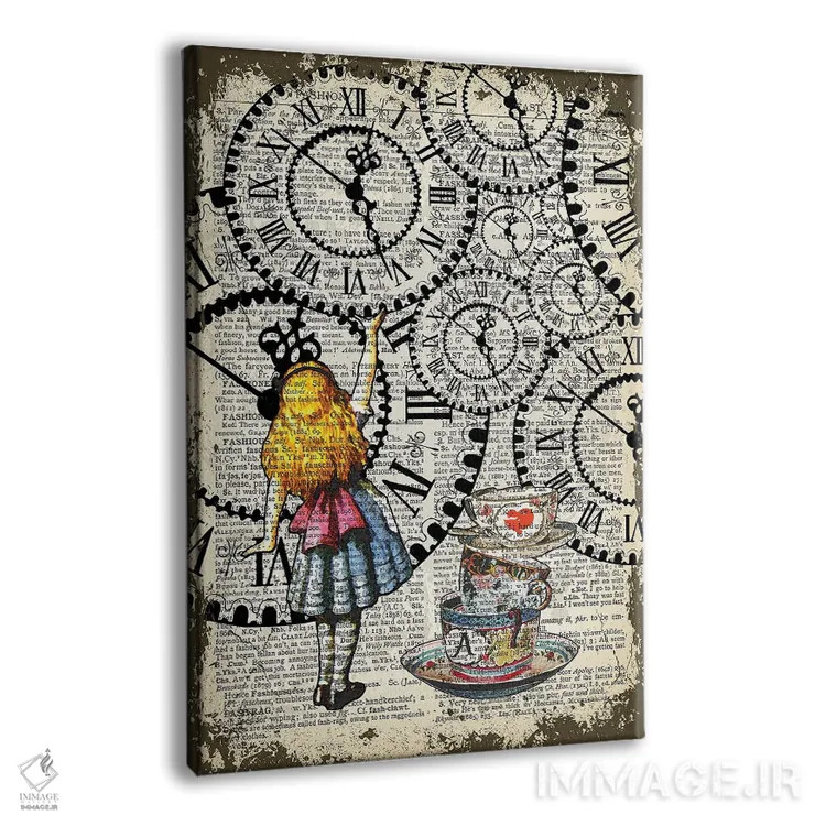 تابلو دکوراتیو آلیس در سرزمین عجایب "ساعت ها را بگیر" اثر این د فریم شاپ - نمای پرسپکتیو محصول