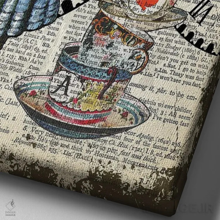تابلو دکوراتیو آلیس در سرزمین عجایب "ساعت ها را بگیر" اثر این د فریم شاپ - نمای نزدیک بافت بوم