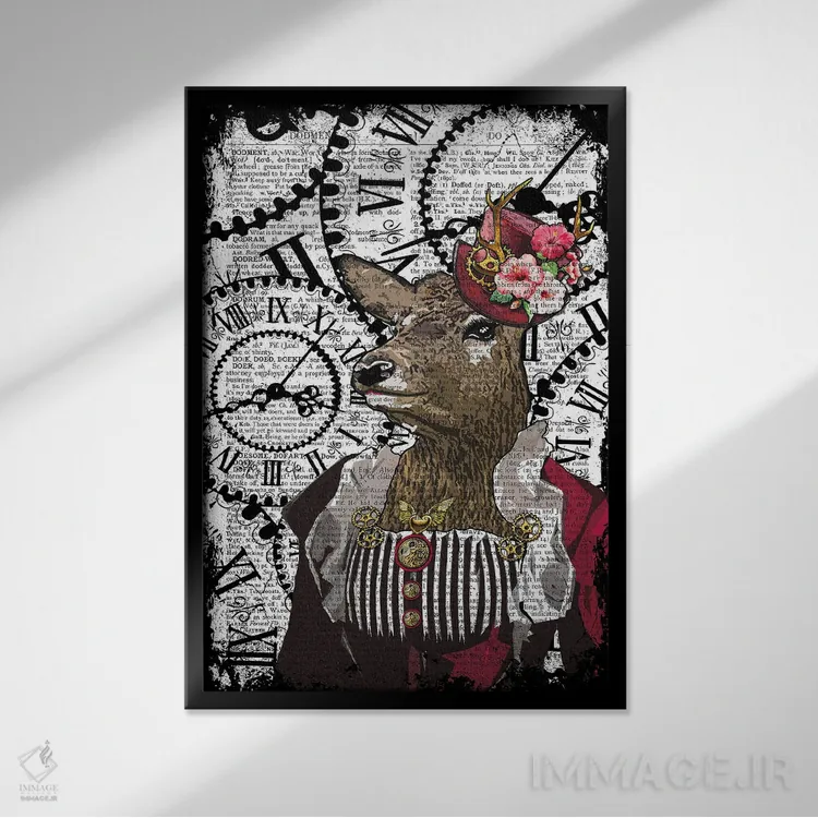 تابلو دکوراتیو آهوی ماده استیم پانک اثر این د فریم شاپ - نمای قابدار مشکی