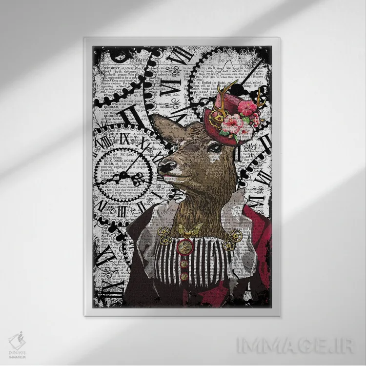 تابلو دکوراتیو آهوی ماده استیم پانک اثر این د فریم شاپ - نمای قابدار سفید