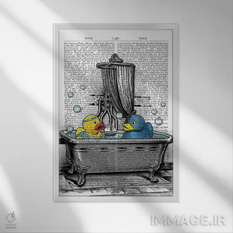 تابلو دکوراتیو اردک های پلاستیکی اثر این د فریم شاپ - نمای قابدار سفید