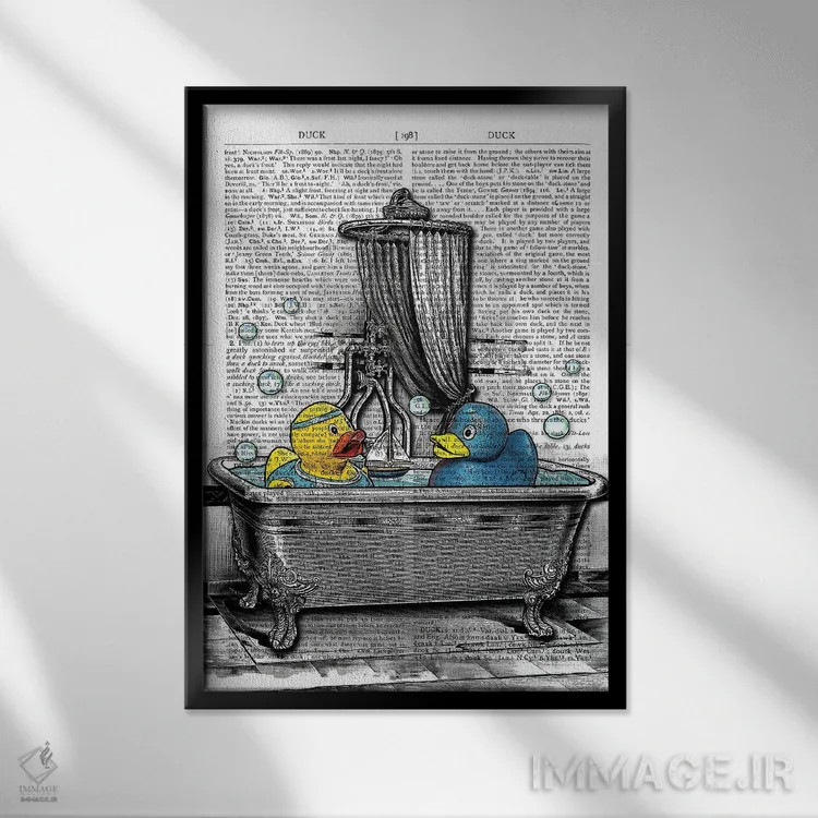 تابلو دکوراتیو اردک های پلاستیکی اثر این د فریم شاپ - نمای قابدار مشکی