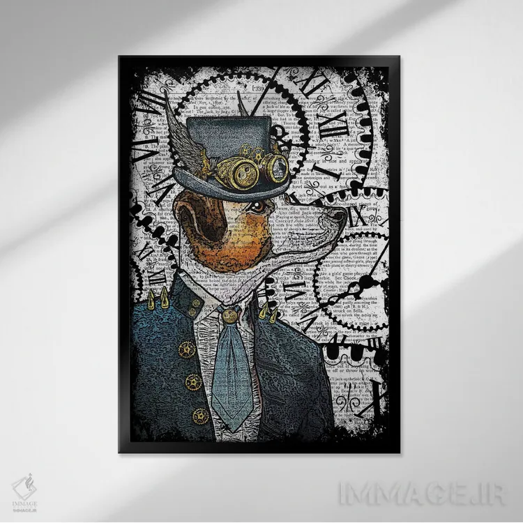 تابلو دکوراتیو جک راسل استیم پانک اثر این د فریم شاپ - نمای قابدار مشکی