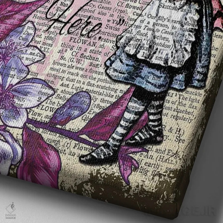 تابلو دکوراتیو آلیس در سرزمین عجایب "در میان دیوانگان" اثر این د فریم شاپ - نمای نزدیک بافت بوم