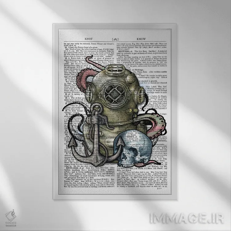 تابلو دکوراتیو کلاه غواصی اثر این د فریم شاپ - نمای قابدار سفید