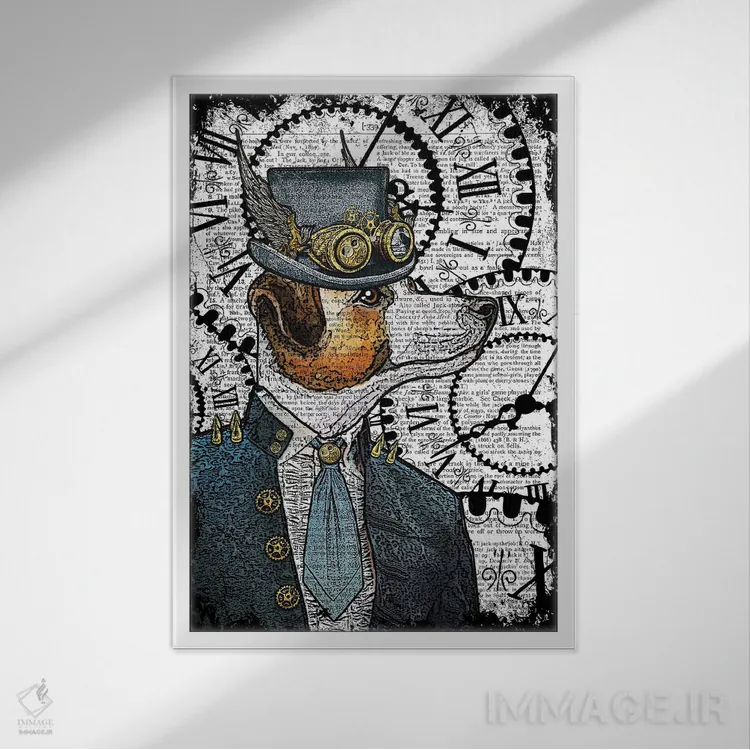 تابلو دکوراتیو جک راسل استیم پانک اثر این د فریم شاپ - نمای قابدار سفید