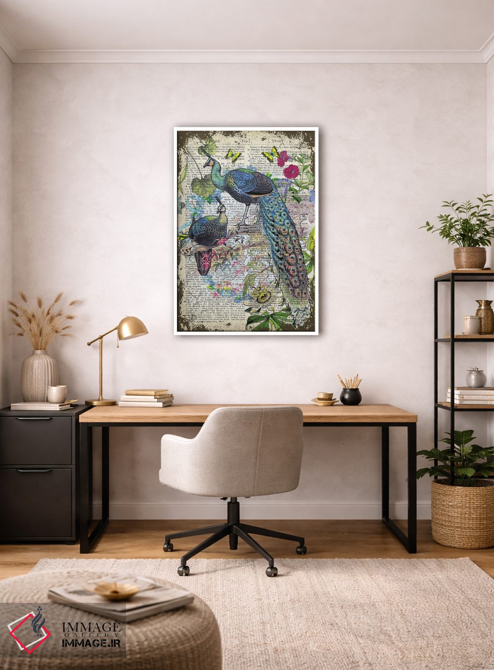 تابلو دکوراتیو طاووس ها روی شاخه اثر این د فریم شاپ - D2W