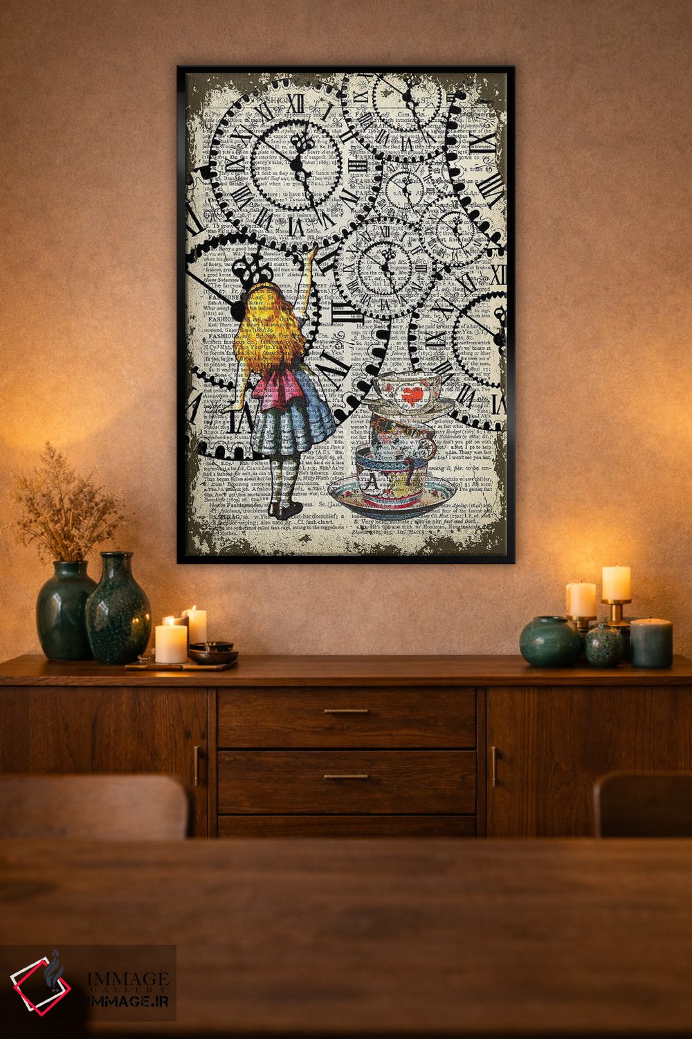 تابلو دکوراتیو آلیس در سرزمین عجایب "ساعت ها را بگیر" اثر این د فریم شاپ - D2B