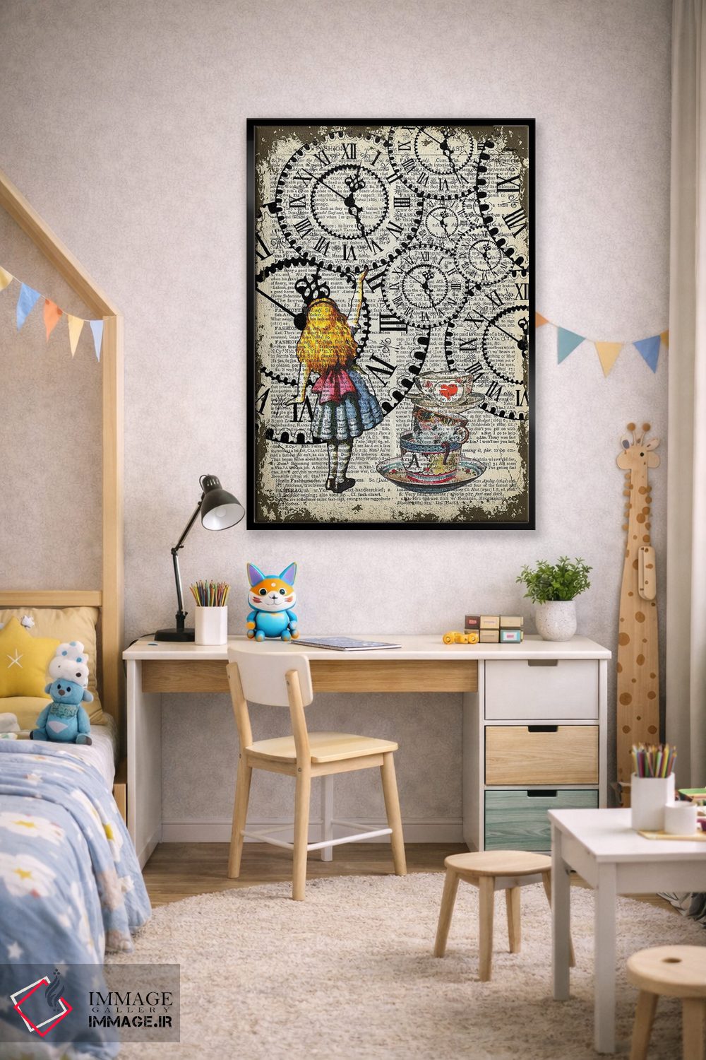 تابلو دکوراتیو آلیس در سرزمین عجایب "ساعت ها را بگیر" اثر این د فریم شاپ - D3B