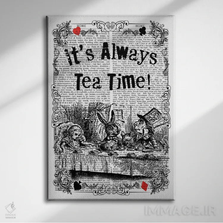 تابلو دکوراتیو آلیس در سرزمین عجایب "مهمانی چای دیوانه" اثر این د فریم شاپ - نمای روبهرو روی دیوار