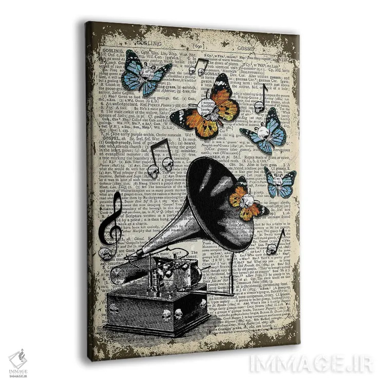 تابلو دکوراتیو گرامافون گوتیک اثر این د فریم شاپ - نمای پرسپکتیو محصول