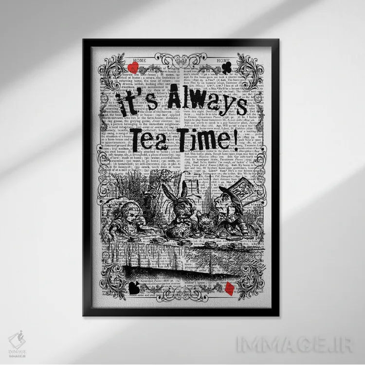 تابلو دکوراتیو آلیس در سرزمین عجایب "مهمانی چای دیوانه" اثر این د فریم شاپ - نمای قابدار مشکی