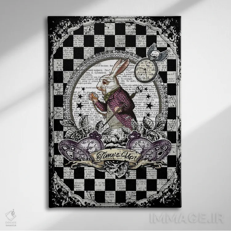 تابلو دکوراتیو آلیس در سرزمین عجایب "خرگوش سفید / وقت تمام شد" اثر این د فریم شاپ - نمای روبهرو روی دیوار