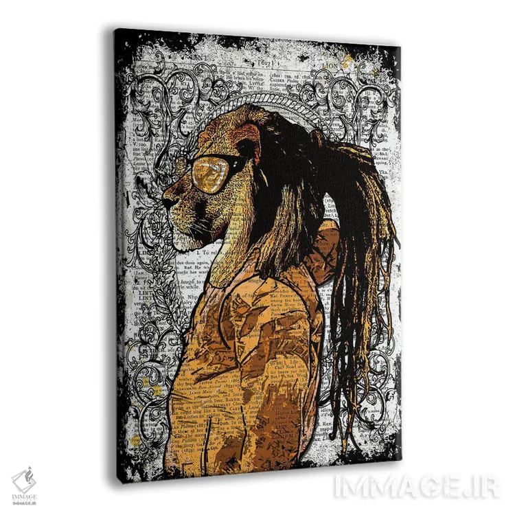 تابلو دکوراتیو شیر با موهای بافته شده اثر این د فریم شاپ - نمای پرسپکتیو محصول