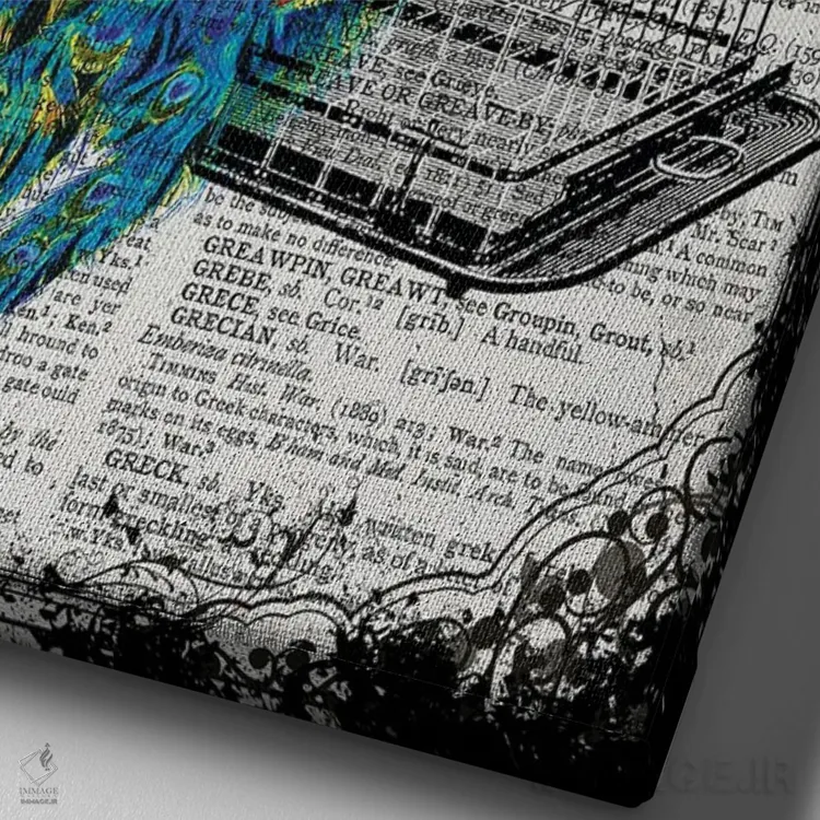 تابلو دکوراتیو یک طاووس در قفس پرنده اثر این د فریم شاپ - نمای نزدیک بافت بوم