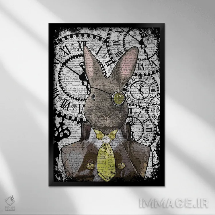تابلو دکوراتیو خرگوش استیم پانک اثر این د فریم شاپ - نمای قابدار مشکی