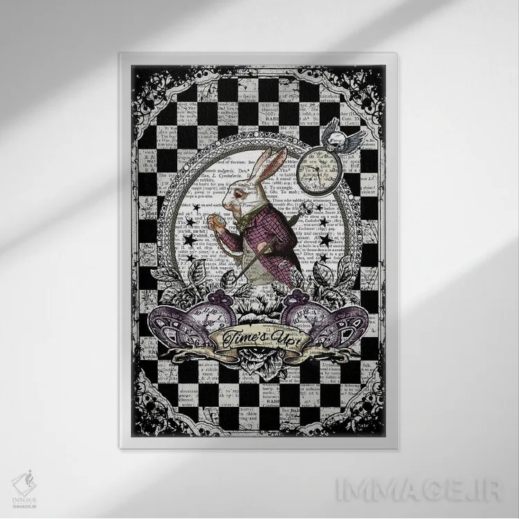 تابلو دکوراتیو آلیس در سرزمین عجایب "خرگوش سفید / وقت تمام شد" اثر این د فریم شاپ - نمای قابدار سفید