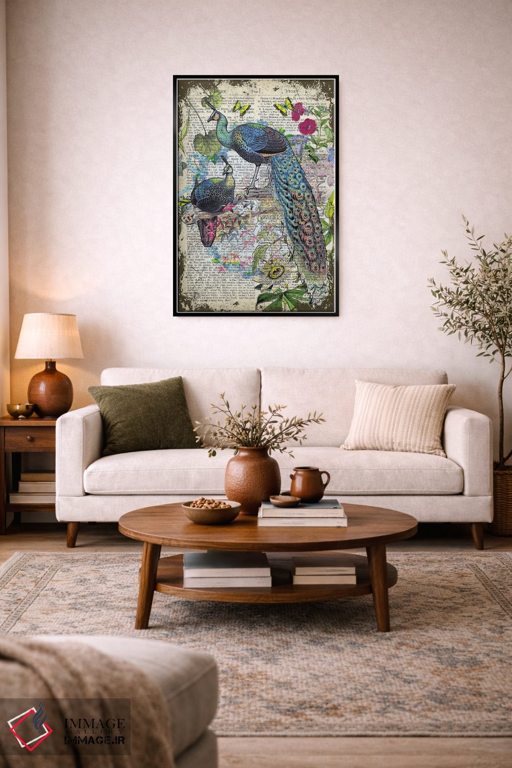تابلو دکوراتیو طاووس ها روی شاخه اثر این د فریم شاپ - D4B