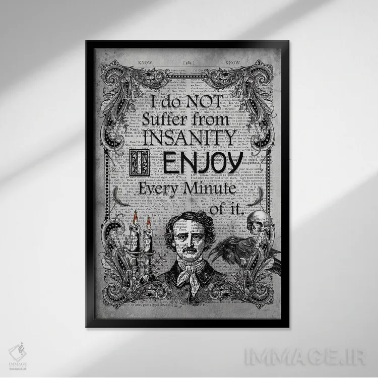تابلو دکوراتیو ادگار آلن پو "جنون" اثر این د فریم شاپ - نمای قابدار مشکی