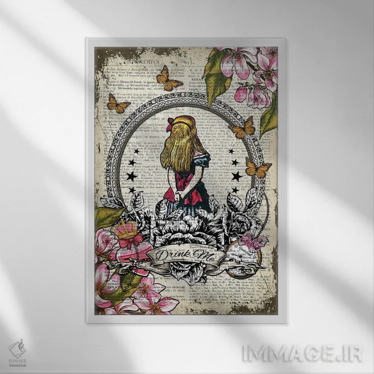 تابلو دکوراتیو آلیس در سرزمین عجایب "مرا بنوش" اثر این د فریم شاپ - نمای قابدار سفید