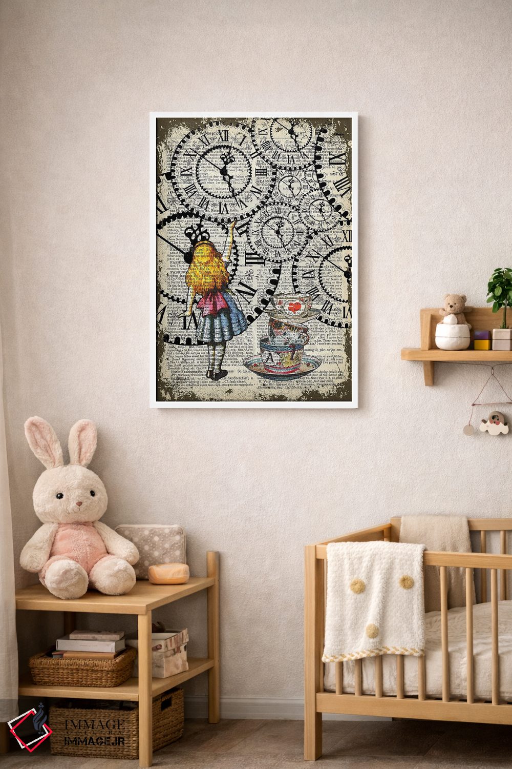 تابلو دکوراتیو آلیس در سرزمین عجایب "ساعت ها را بگیر" اثر این د فریم شاپ - D4W