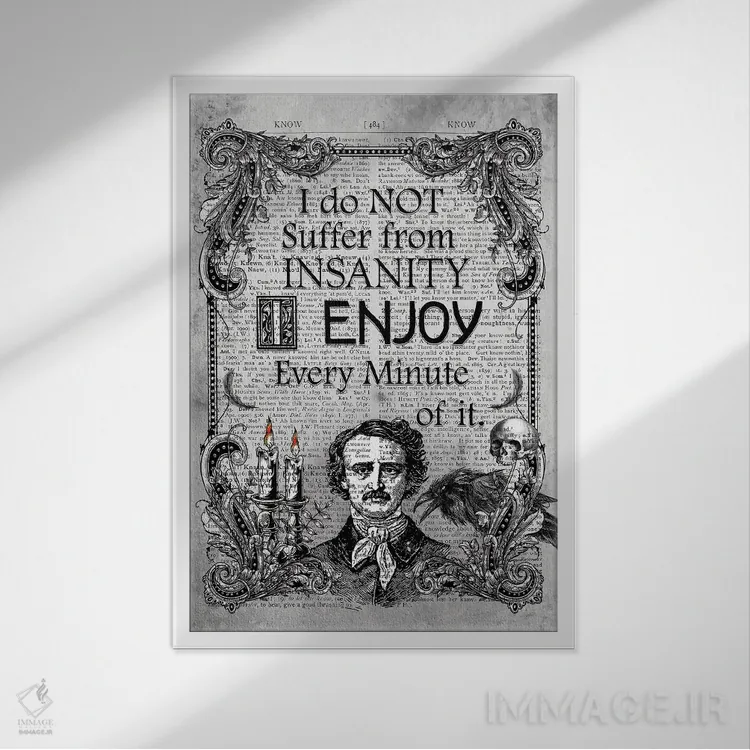 تابلو دکوراتیو ادگار آلن پو "جنون" اثر این د فریم شاپ - نمای قابدار سفید