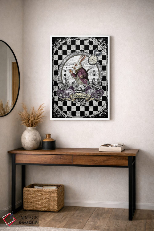 تابلو دکوراتیو آلیس در سرزمین عجایب "خرگوش سفید / وقت تمام شد" اثر این د فریم شاپ - D3W