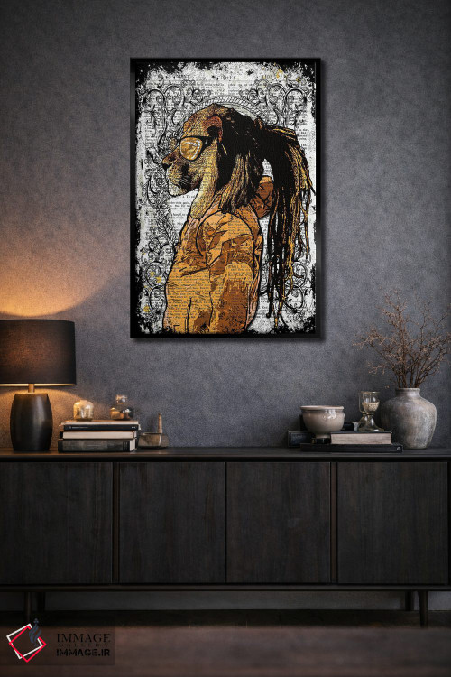 تابلو دکوراتیو شیر با موهای بافته شده اثر این د فریم شاپ - D2B