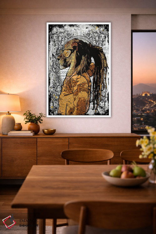 تابلو دکوراتیو شیر با موهای بافته شده اثر این د فریم شاپ - D1W