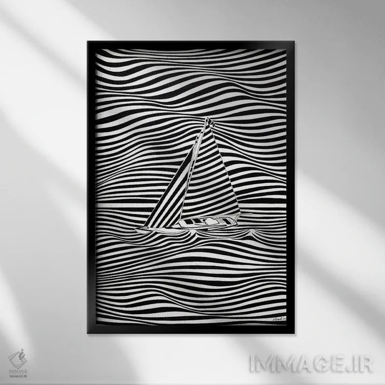 تابلو دکوراتیو قایق بادبانی یک اثر ابراهیم اونال - نمای قابدار مشکی