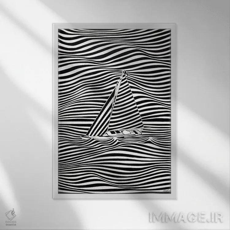 تابلو دکوراتیو قایق بادبانی یک اثر ابراهیم اونال - نمای قابدار سفید