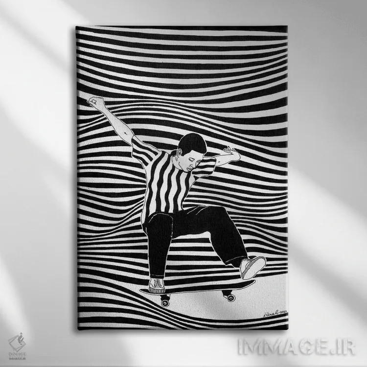 تابلو دکوراتیو اسکیت برد اثر ابراهیم اونال - نمای روبهرو روی دیوار