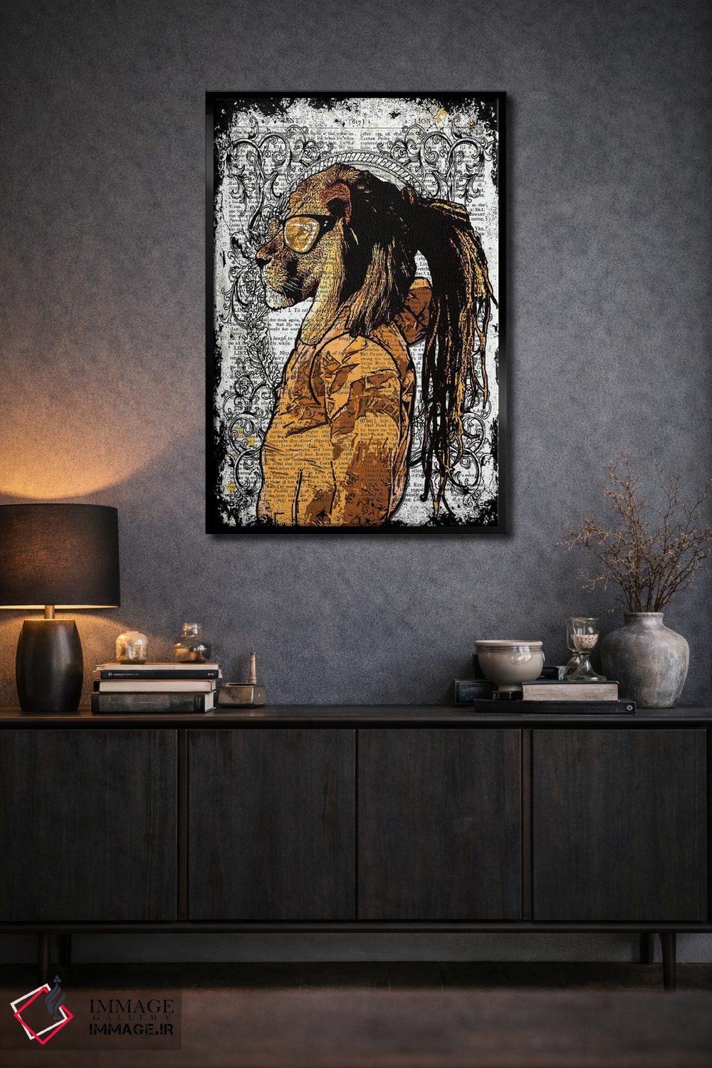 تابلو دکوراتیو شیر با موهای بافته شده اثر این د فریم شاپ - D2B