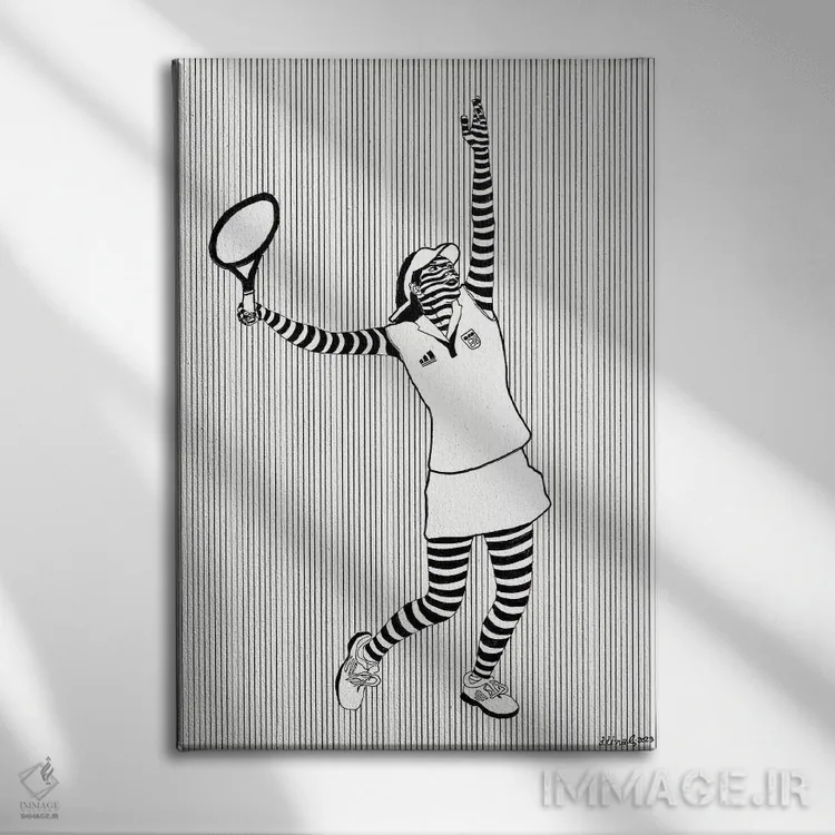 تابلو دکوراتیو ضربه سرو دو اثر ابراهیم اونال - نمای روبهرو روی دیوار