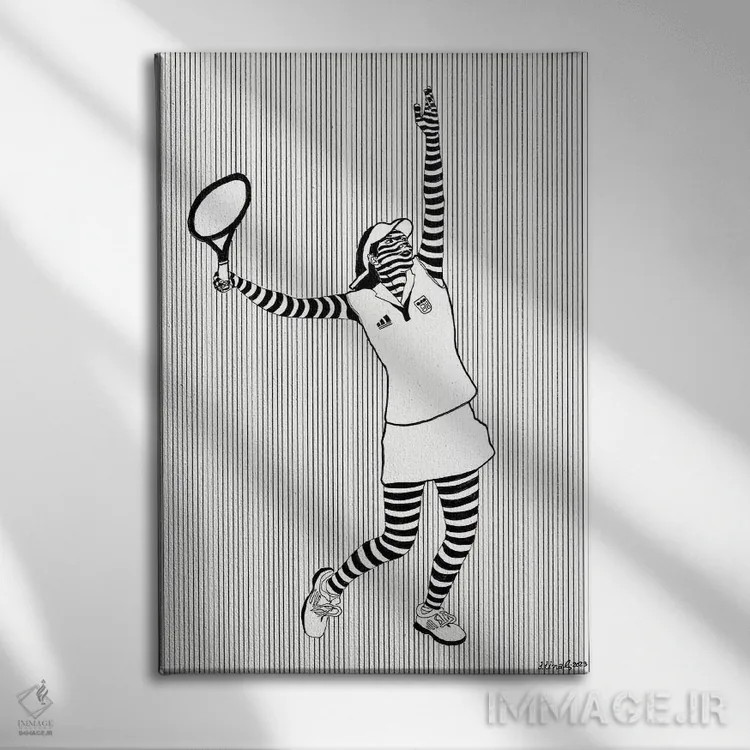 تابلو دکوراتیو ضربه سرو دو اثر ابراهیم اونال - نمای روبهرو روی دیوار