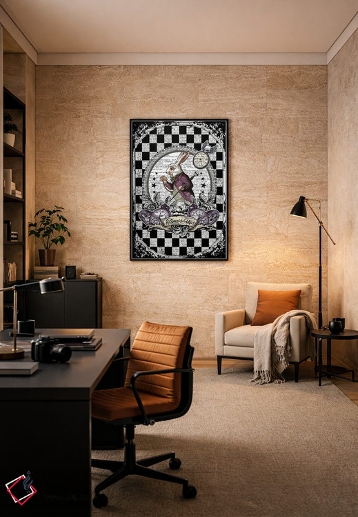 تابلو دکوراتیو آلیس در سرزمین عجایب "خرگوش سفید / وقت تمام شد" اثر این د فریم شاپ - D6B