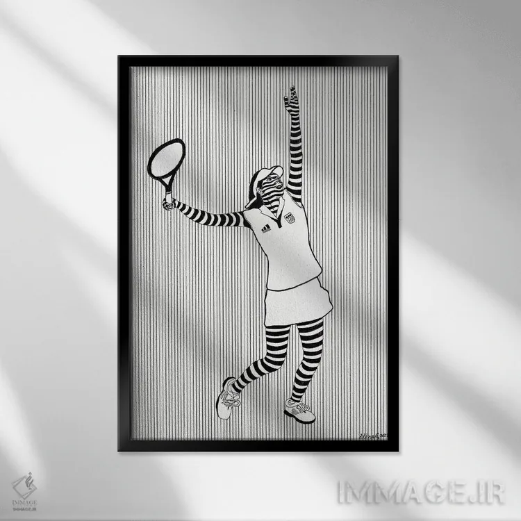 تابلو دکوراتیو ضربه سرو دو اثر ابراهیم اونال - نمای قابدار مشکی
