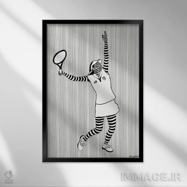 تابلو دکوراتیو ضربه سرو دو اثر ابراهیم اونال - نمای قابدار مشکی