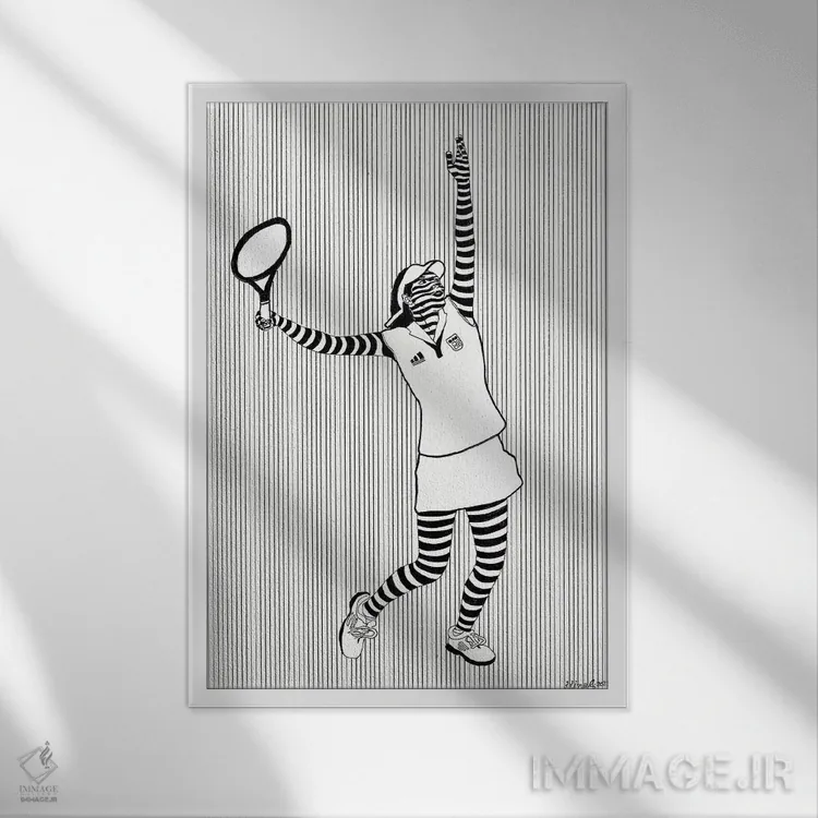 تابلو دکوراتیو ضربه سرو دو اثر ابراهیم اونال - نمای قابدار سفید