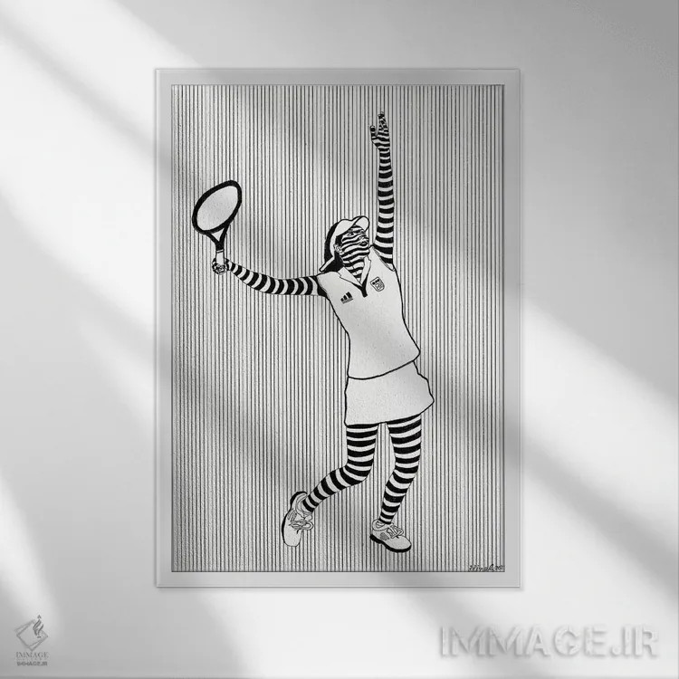 تابلو دکوراتیو ضربه سرو دو اثر ابراهیم اونال - نمای قابدار سفید