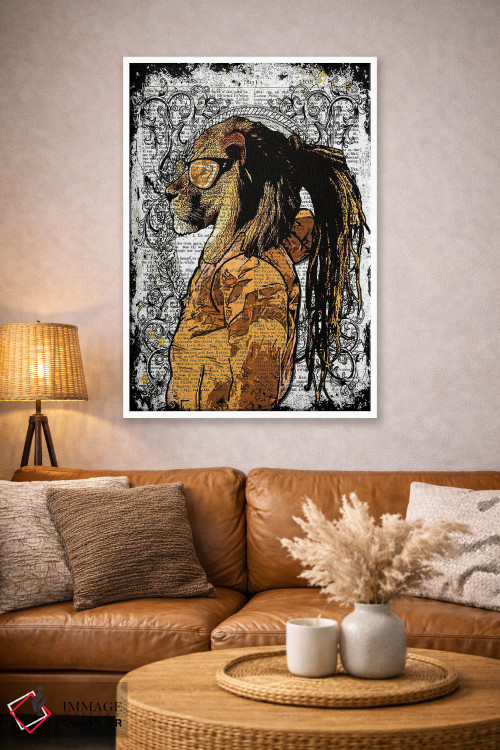 تابلو دکوراتیو شیر با موهای بافته شده اثر این د فریم شاپ - D4W