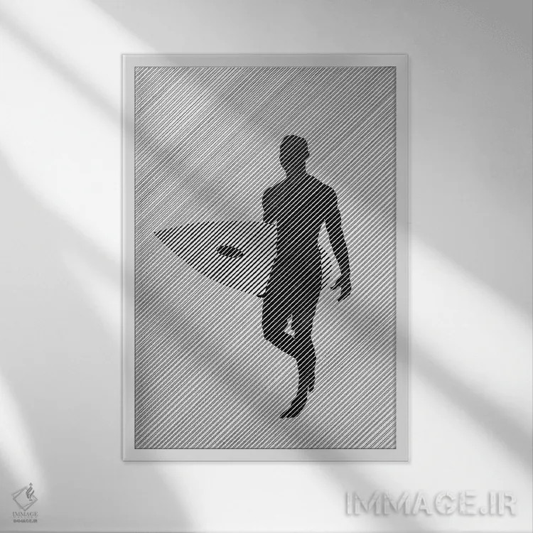 تابلو دکوراتیو هنگام رفتن به موج سواری اثر ابراهیم اونال - نمای قابدار سفید