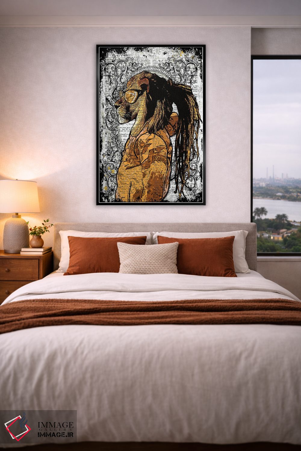 تابلو دکوراتیو شیر با موهای بافته شده اثر این د فریم شاپ - D5B